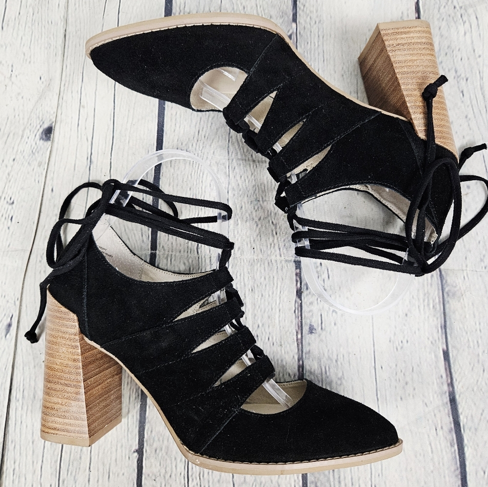SEYCHELLES | suede leather lace-up stacked chunky heel shoes